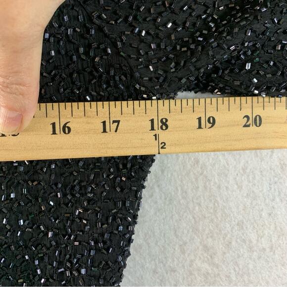 Womens Gorgeous Silk‎ Beaded Formal Blouse Sz XS Black Silk Scalloped Hem Lined - Picture 9 of 14